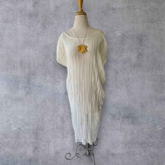 Vintage Dresses & Skirts - Vtg 90s Sandi Kent Beverly Hills White Crinkle Sheer Dress OS Lounge Gown Femme